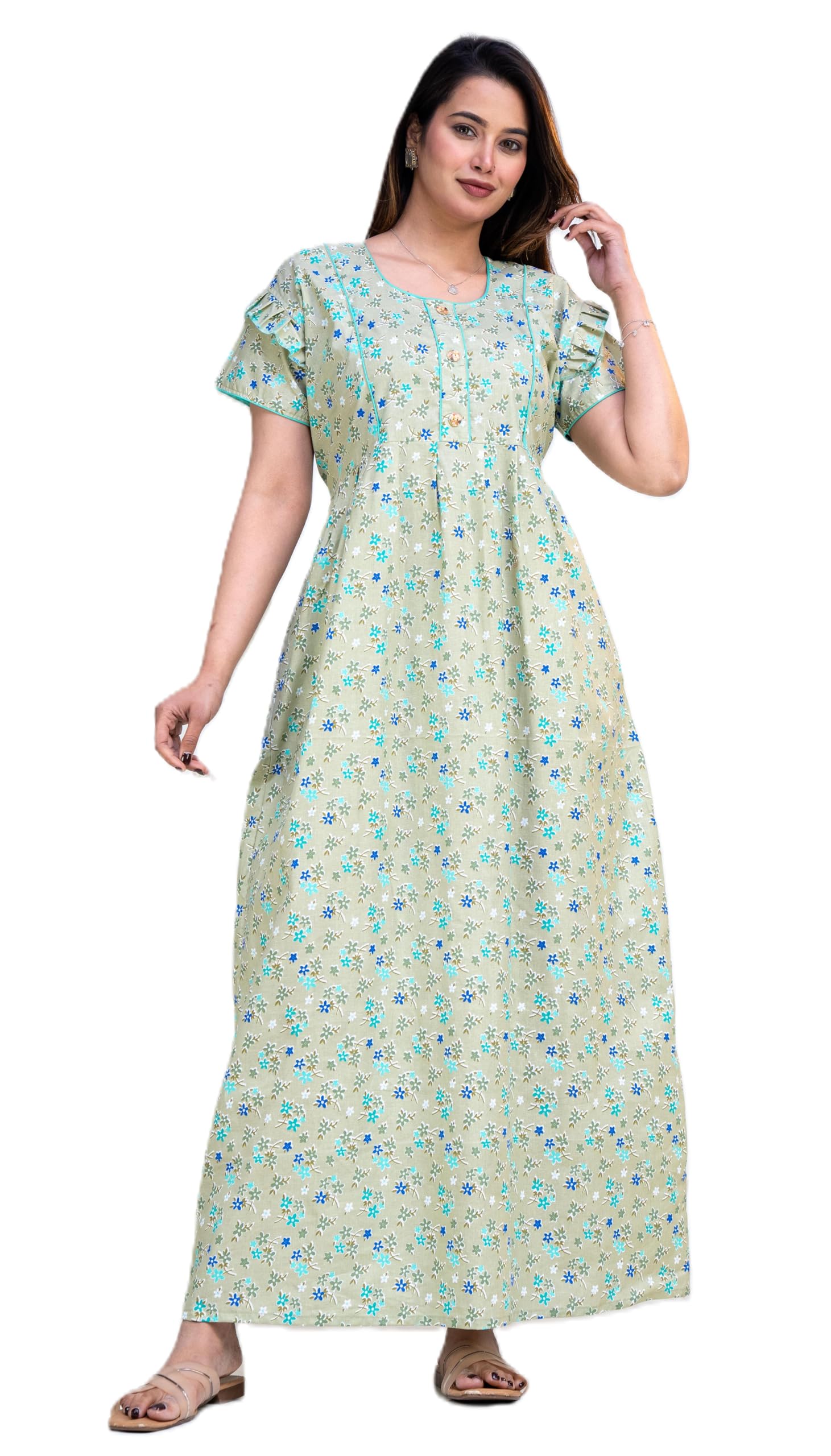 Pure Cotton Designer Nighty for Women | Night Gown | Nighty | Nightdress | Maxi | Sleepwear | Jaipuri Nighty | Nighties | Cotton Night Gown for Women/Girls with Belt-image-12