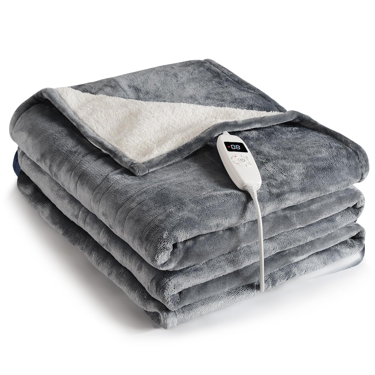 Amazon.com: immtree Heated Blanket Throw 50x60, Soft Sherpa Flannel Electric  Throw Blanket for Bed Couch,Fast Heating Electric Blanket with 10 Heating  Settings, Auto Shut-Off, Machine Washable, Grey : Home u0026 Kitchen