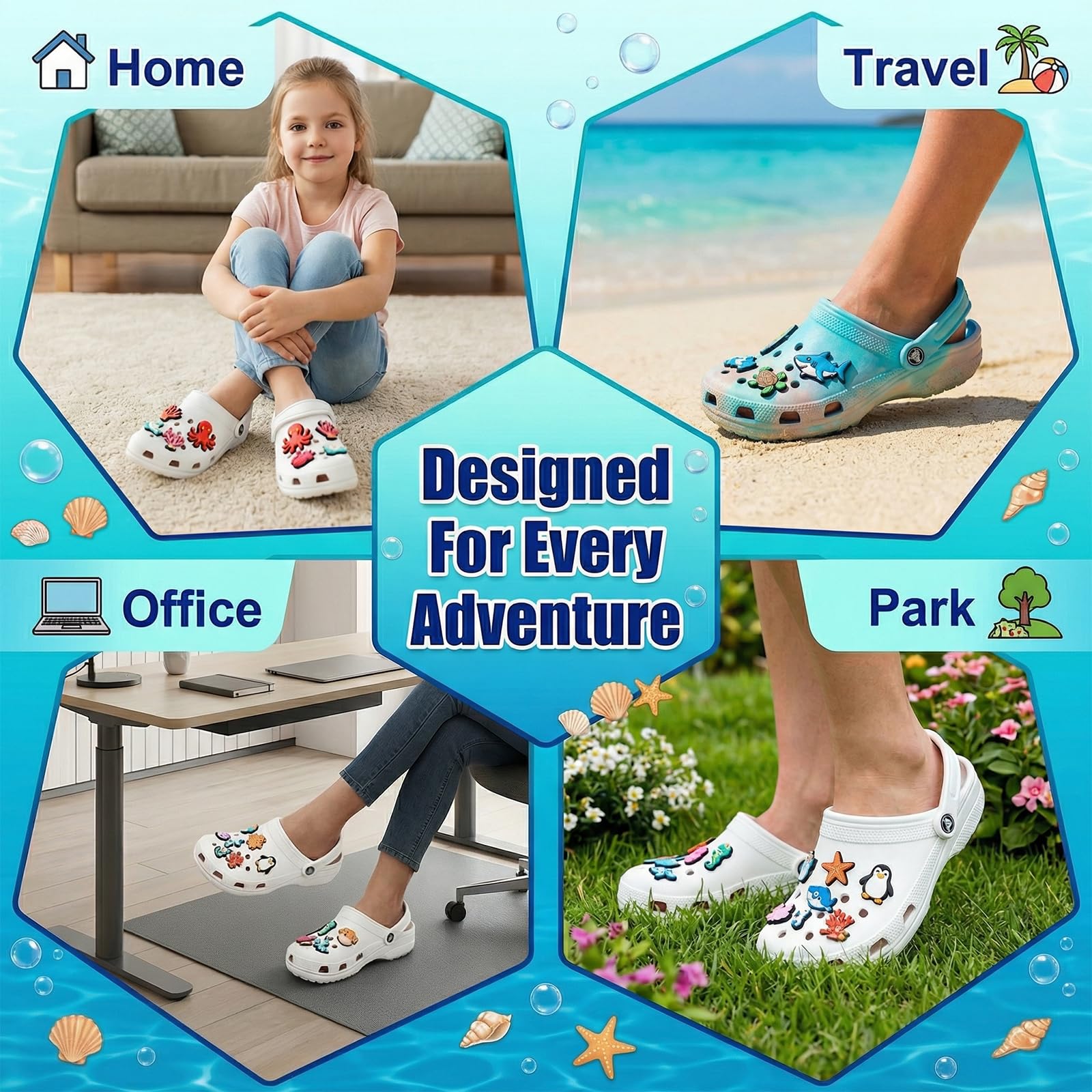 Charms para Zuecos Animales Marinos - Juego de 23 Piezas, PVC Impermeable