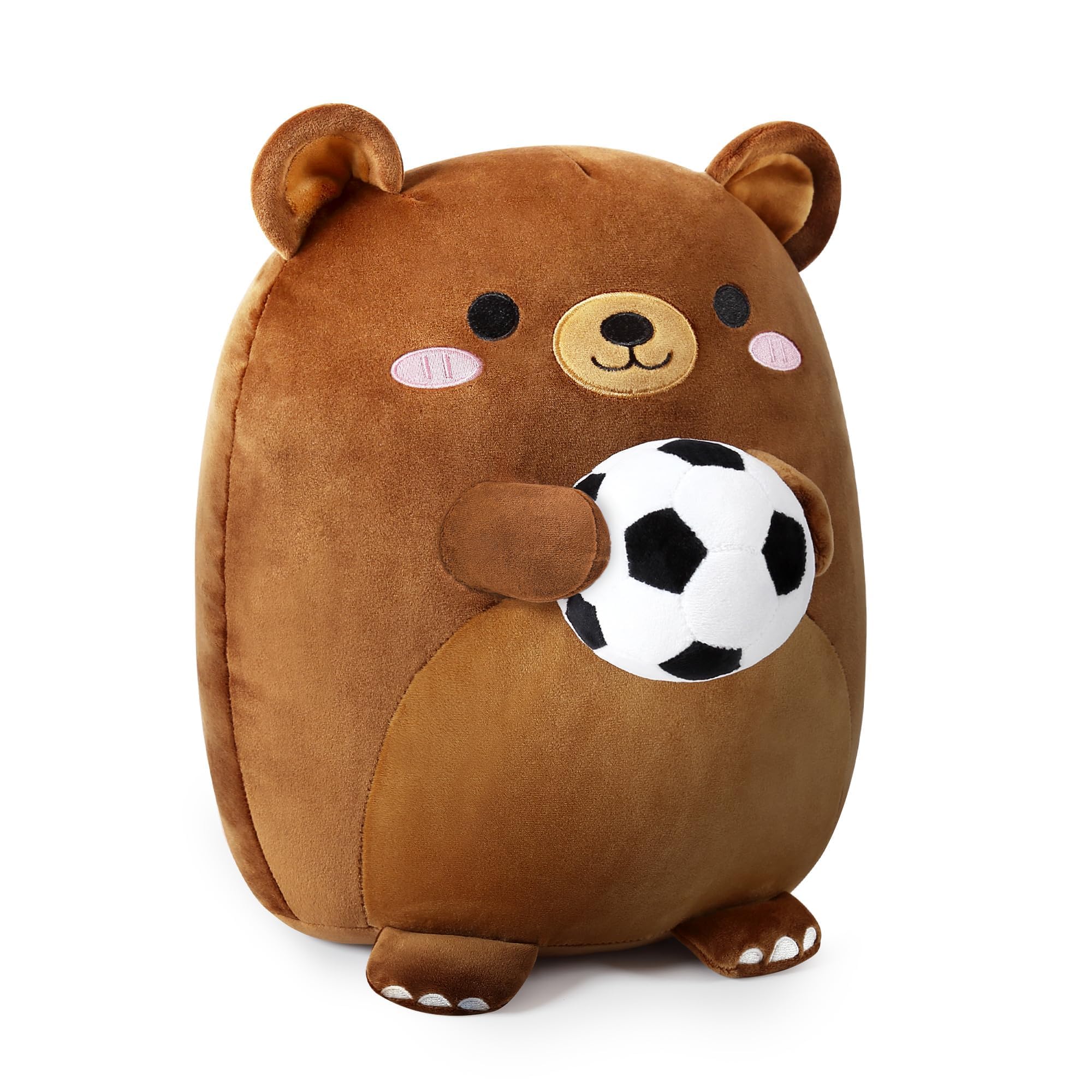 shownicer Kuscheltier Fußball Bär Fussballer Stofftier 35cm Bear mit Fussball Geschenk für Fußballfans Kinder Erwachsene (Bär & Fußball, 35cm)