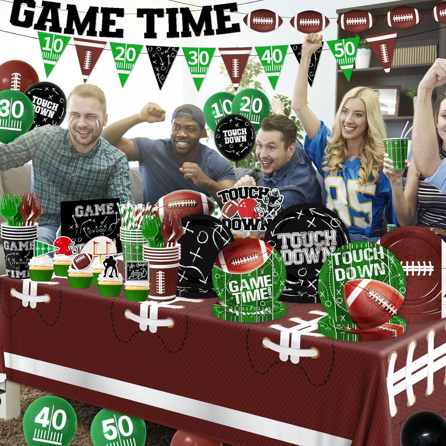 Football Party Decorations Serve 24, 189Pcs Football Party Supplies Includes Plates,Napkins,Cups,Tablecloth,Banner,Balloons,Cupcake Toppers for Game Day Tailgate Football Birthday Party Decorations - Image 3