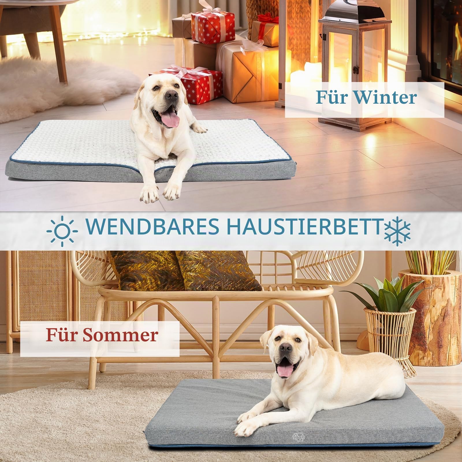 EMPSIGN Hundekissen Grosse Hunde waschbar, Hundebett Wasserdicht L 90x60x7,5cm, Hundematte Abnehmbar Bezug für Hundekäfig, Stützendes Schaumstoff-Haustierbett für Große Hunde