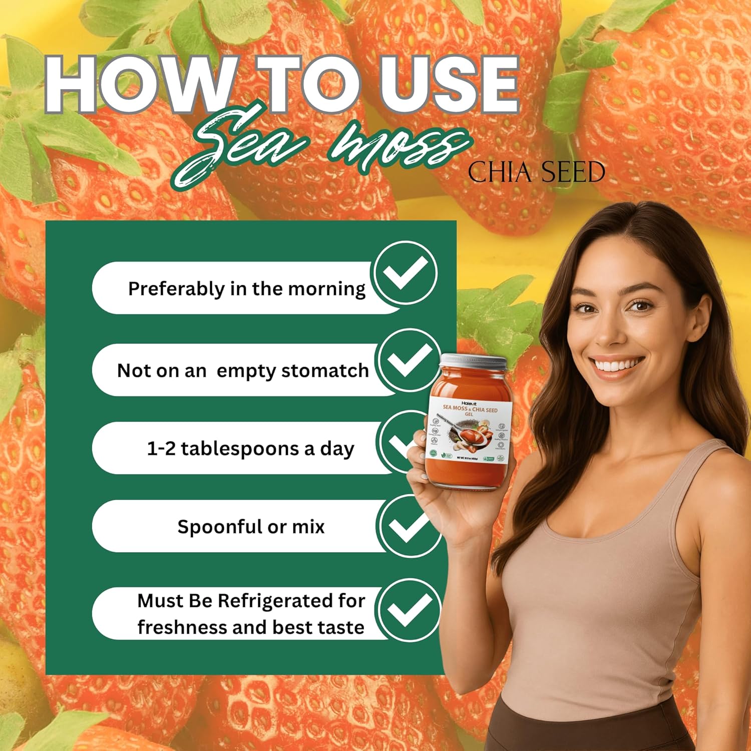 Sea Moss Gel with Ground Chia Seeds, Sea Moss Gel Organic Raw – Natural Iodine Source, Omega-3, Immune & Digestive Support, Vegan Superfood, Made in USA, 16 oz + Bag (16 Oz, Strawberry - Banana)