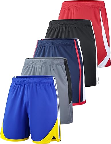 Liberty Imports 5 Pack Men's Quick Dry Athletic Basketball Shorts 9" Inseam with Pockets, Activewear for Workout Gym Running