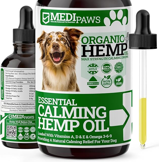 MediPaws® Dog Calming Hemp Oil | Dog Calming Supplement | For Dog Emotions, Dog Barking & Dog Joints | Omega 3,6,9 For Dogs | Supports & Maintains Healthy Joints | Add To Food Or Chew's | 50ml