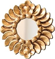 DecorContreras Peruvian 6" Hand-Carved Sunburst Mirror - Small Round Gold Bronze Leaf Wall Decor, Andean Artisan Accent