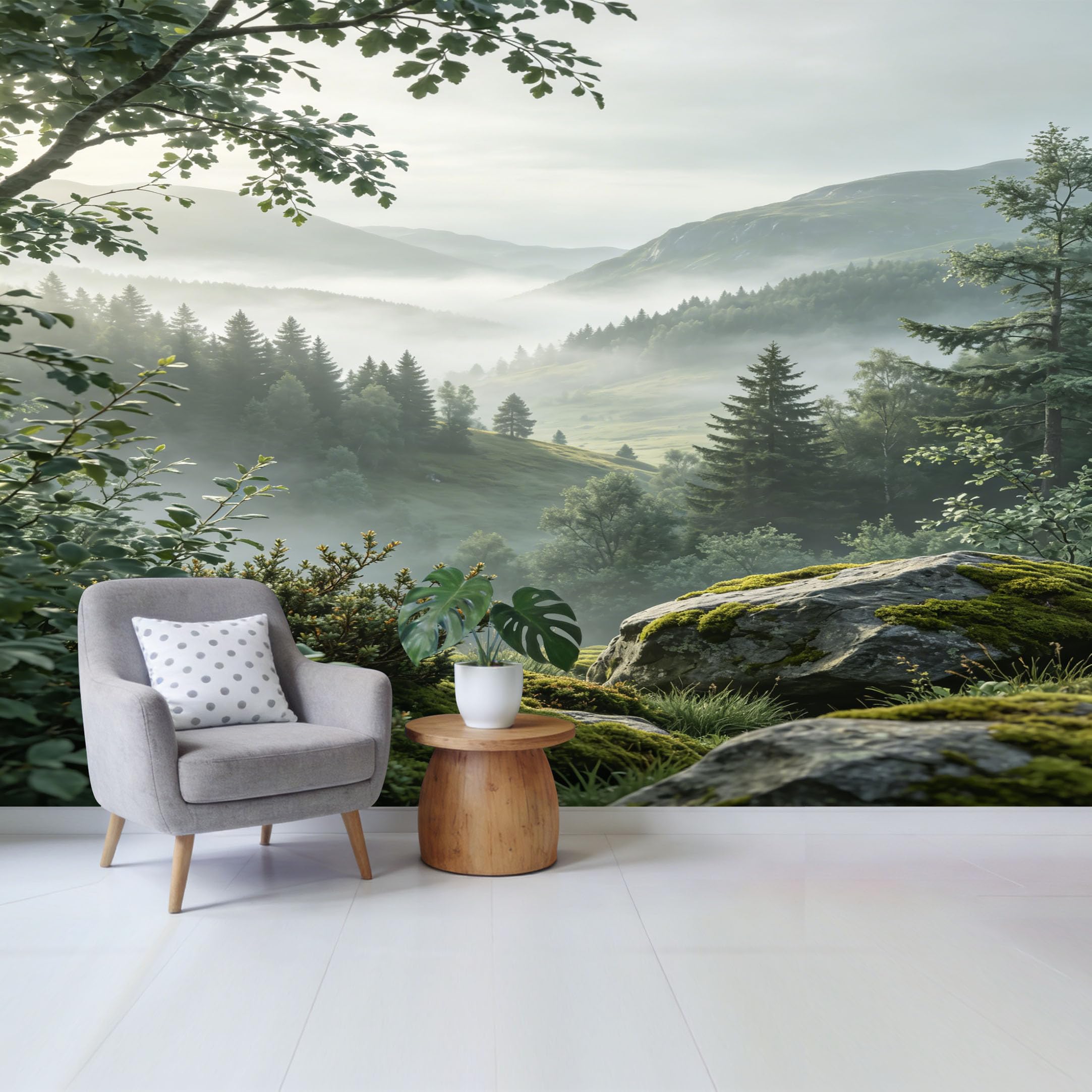 Qzlithotic Yq2605251183 Custom Size Wall Mural Misty Mountain Valley Pine Forest Nature Landscape Scenic View Selfadhesive Wall Fabric Removable Wallpaper For Home Office Decor