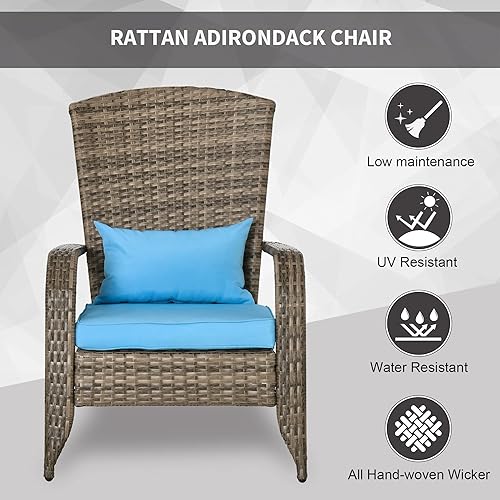 Miniatura 4 de Outsunny Silla Adirondack de mimbre para patio, para todo tipo de clima, con cojines suaves, respaldo alto curvado y cómodos reposabrazos para