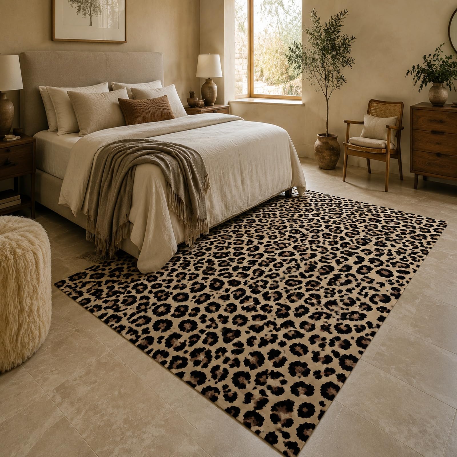 Tapis pour Intérieur Salon Canapé, Jardin Extérieur Table Terrasse Balcon, Beige rétro, Noir, Marron, 120 x 150 cm