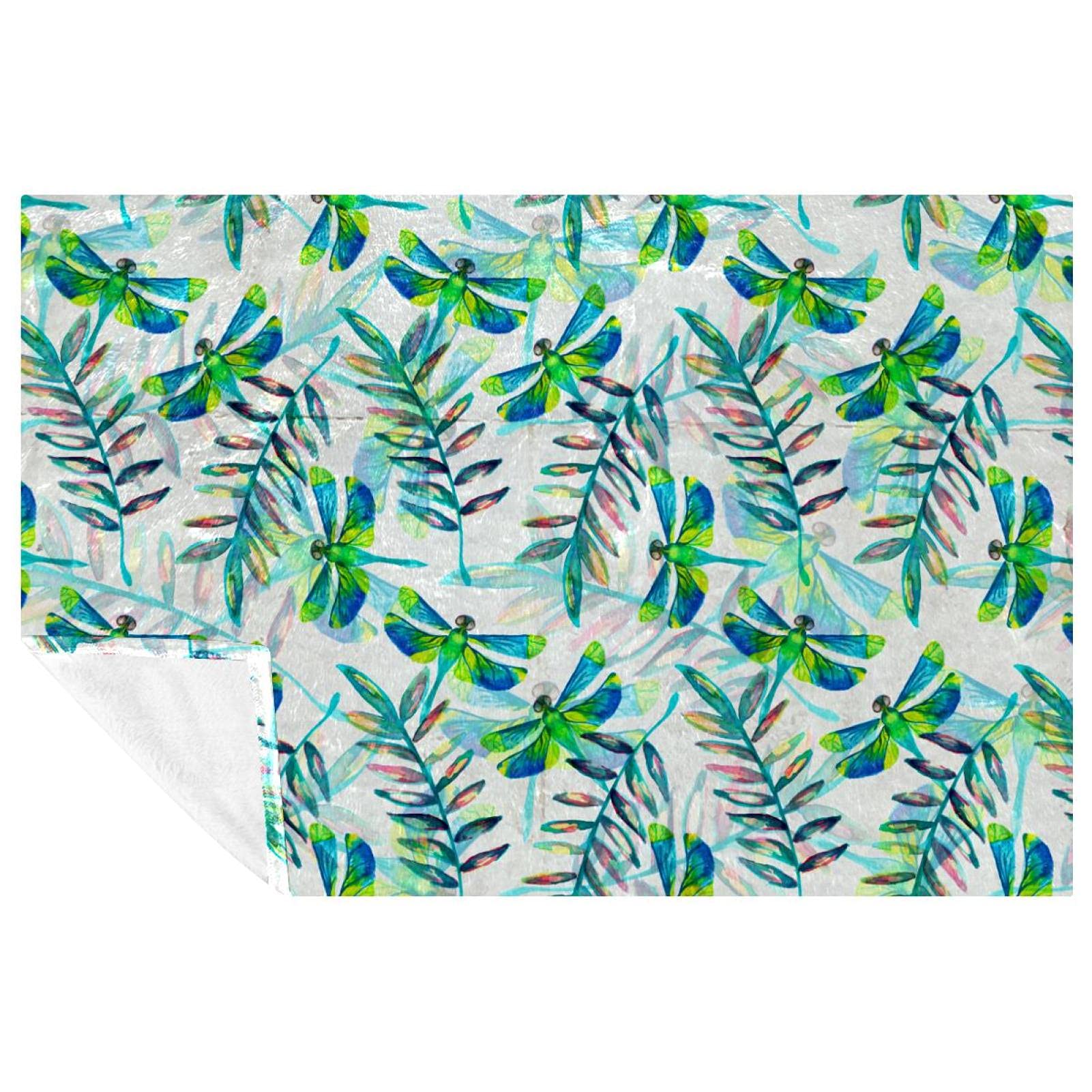 Couverture libellule verte douce et chaude jeté de lit canapé 150x100 cm