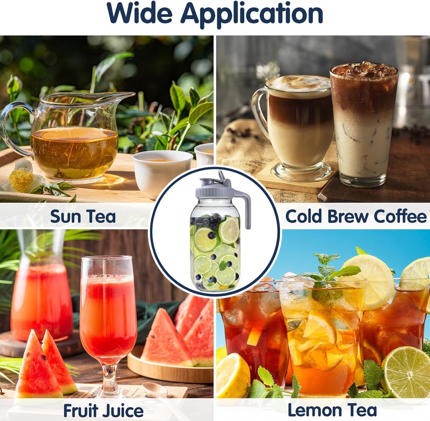 Cold Brew Coffee Maker, 2 Packs 64oz Mason Jar Pitcher with Durabel Glass & Stainless Steel Mesh Filter, Leak-Proof Glass Pither with Pour Spout Lid - Image 8