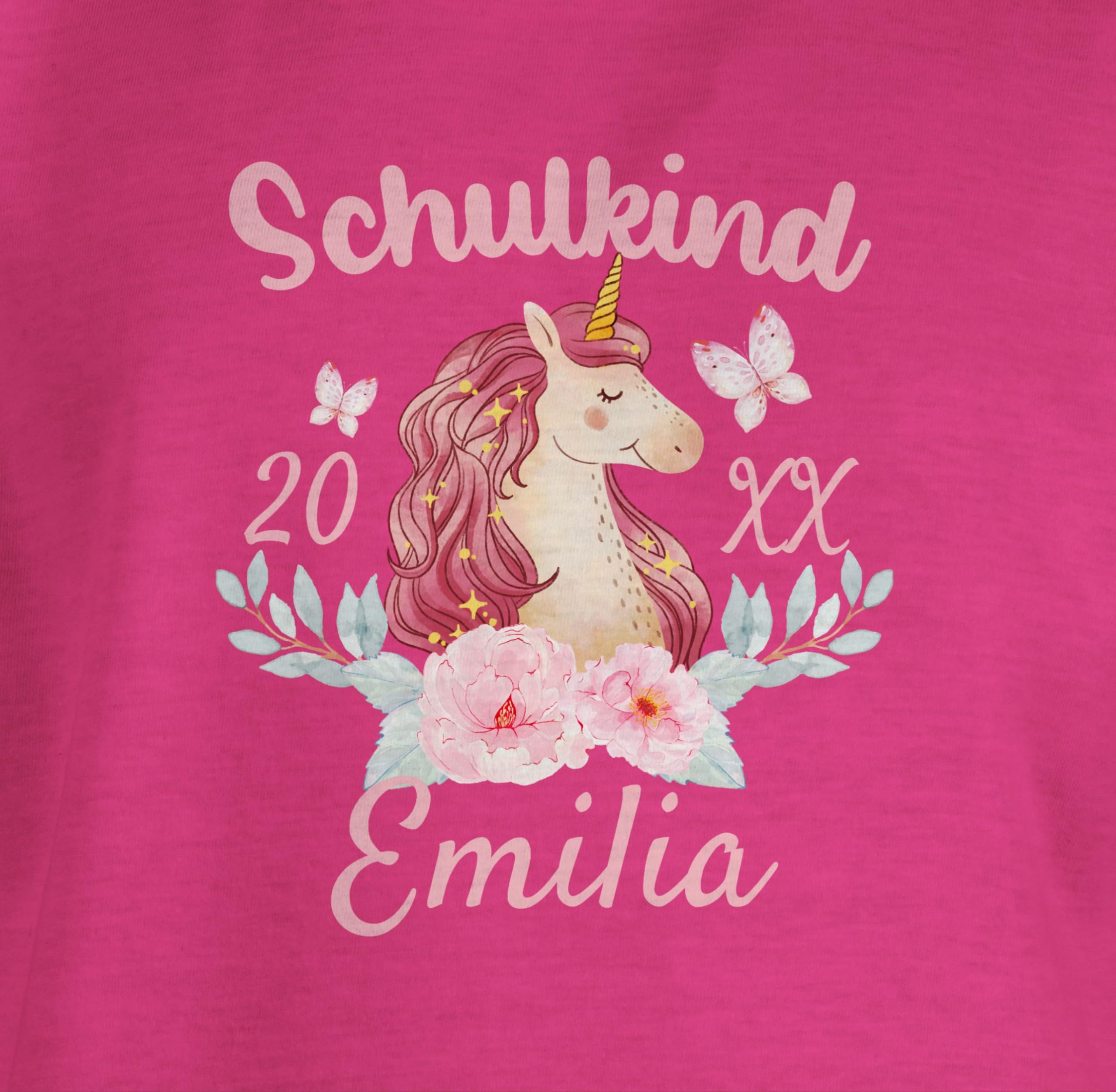 Geschenk mit Namen personalisiert by Shirtracer - T-Shirt Mädchen - Einschulung - Schulkind Einhorn 2026