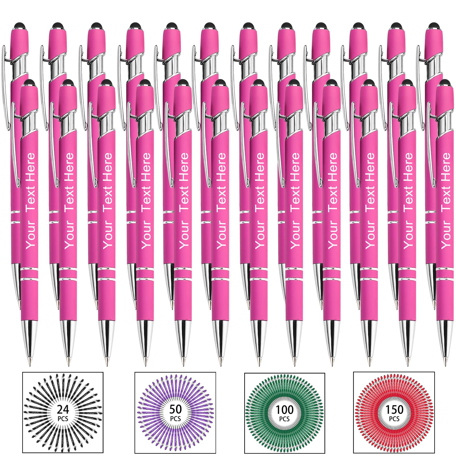 Up to 500 Bulk Custom Pens Personalised Engraved Laser Ballpoint Promotional Pens with Names Stylus Tip Retractable Black Ink Pen for Women Men Wedding Christmas 24 Pcs — image 1