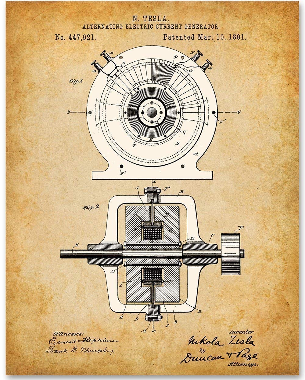 Amazon.com: Vintage Tesla Generator Patent Reproduction – Nikola