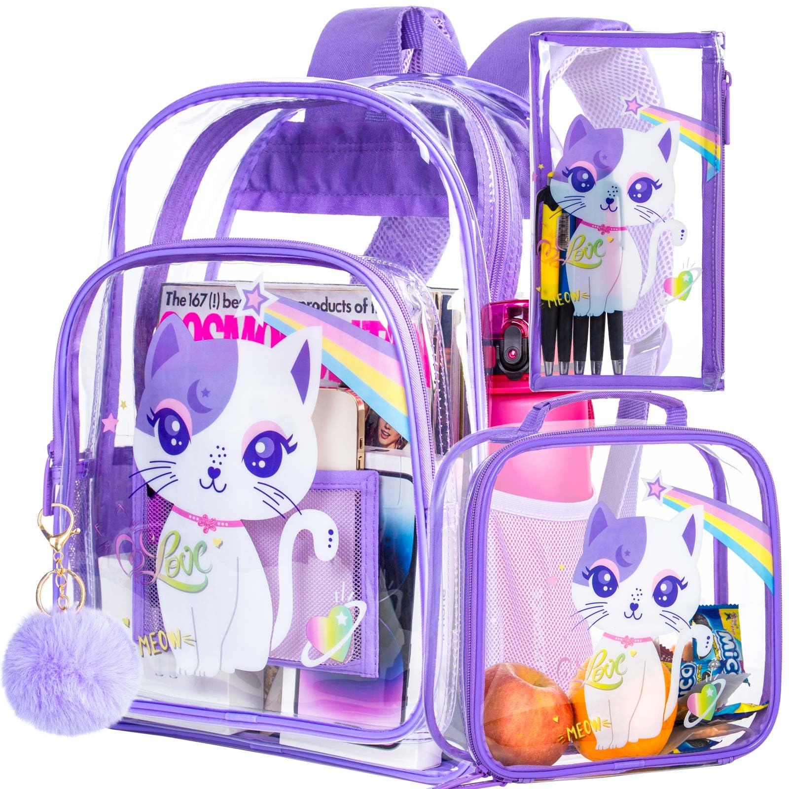 3pcs Girls Clear Backpack For Kids See Through School Bag
