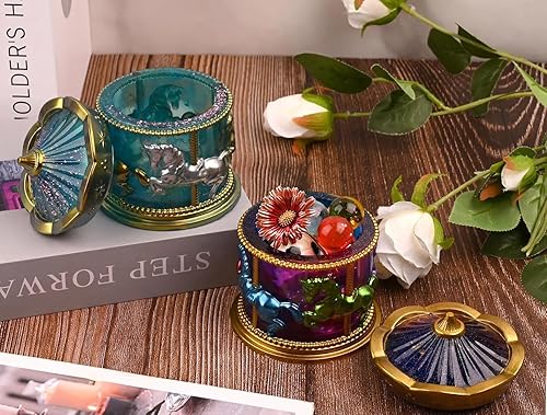 Miniatura 10 de Caja de carrusel Molde de resina con tapa, soporte para baratijas, molde de silicona, caja de almacenamiento de exhibición de joyas, molde de