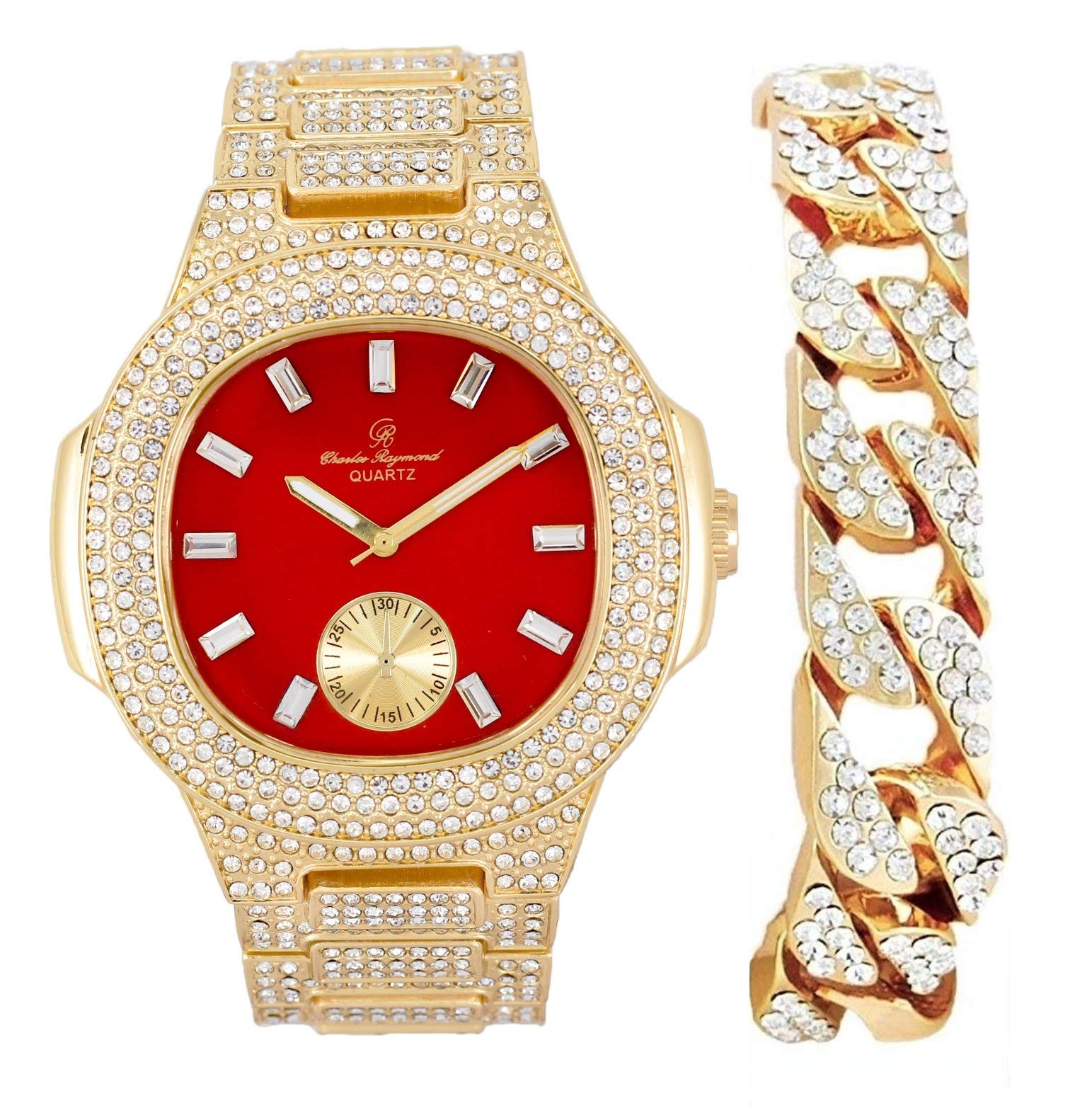Bigger is Better Oversized or Baguette Diamonds for The Luxurious King-Your Style! Your Choice!-Bling-ed Out Oblong Metal Mens Watch w/Cuban Bracelet- ST10316CE Cuban (ST10235VO Gold Bright Red) (B08LW7GRBJ) Amazon Price History, Amazon Price Tracker