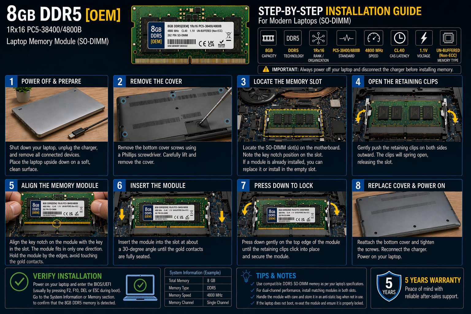 Amazon.in: Buy 8GB DDR5 4800MHz OEM Laptop RAM Compatible with