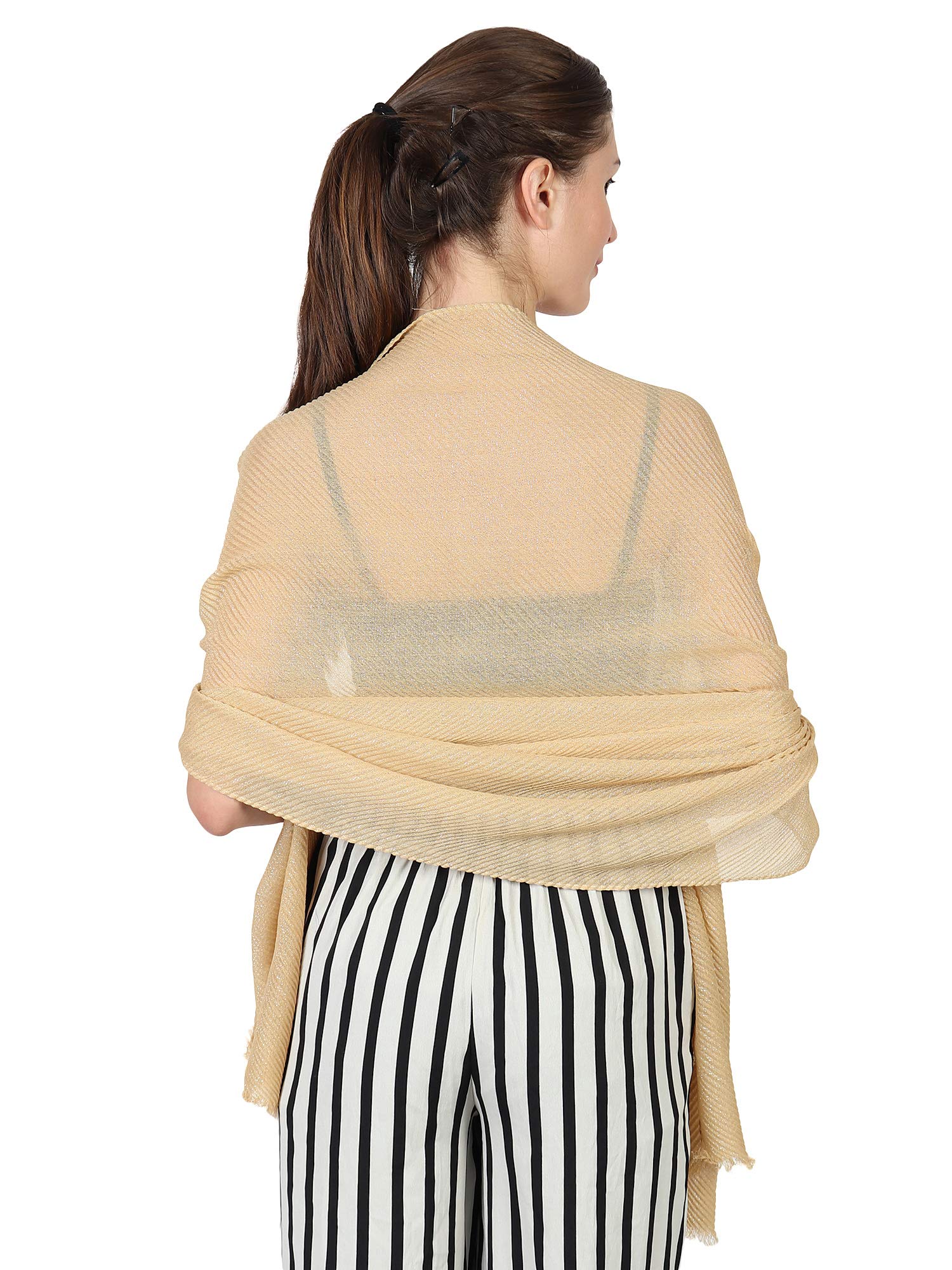 World of Shawls Evening Wrap Stole Shawl For Wedding, Bridesmaid, Parties, Prom Scarf (Crinkle Pleated Gold)