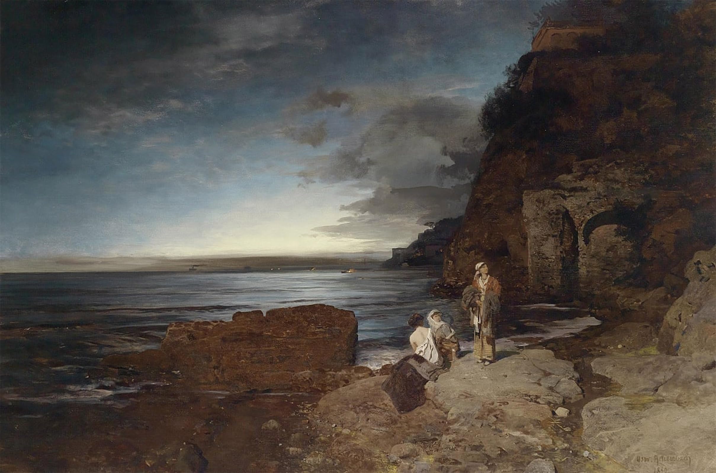 SERENDIPITP Vintage Picture Print on Canvas Wall Art Poster Evening by Oswald Achenbach Artwork Print Poster for Wall Decor 60x90cm
