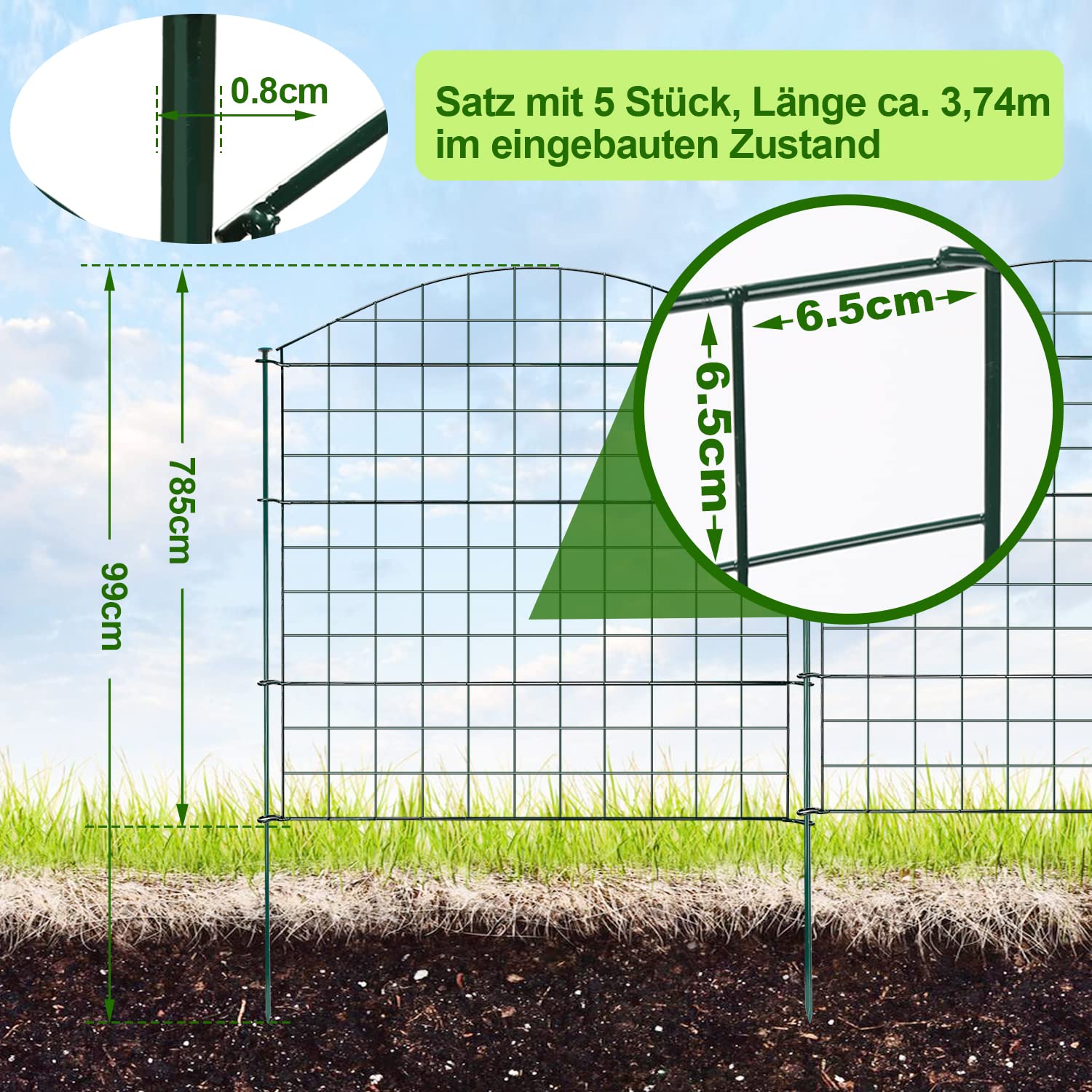 Recinzione Da Giardino Metallica 10 Pezzi – Decorativa Con Arco, H60cm X L33cm Cad, Per Aiuole E Orti, Totali 3.3m