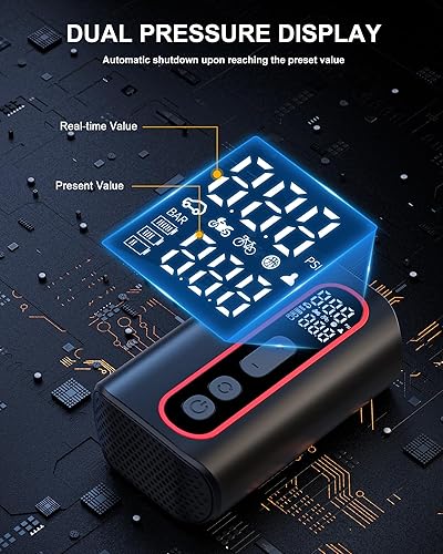 Miniatura 7 de Mini bomba eléctrica para bicicleta, 4 veces más rápida, bomba de neumáticos de bicicleta de 160 PSI con parada automática de calibre, bomba de