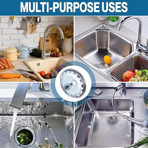 Miniatura 5 de Colador de drenaje para fregadero de cocina, paquete de 2 tapones de repuesto para drenaje de 3-12 pulgadas, cesta de drenaje de fregadero de acero