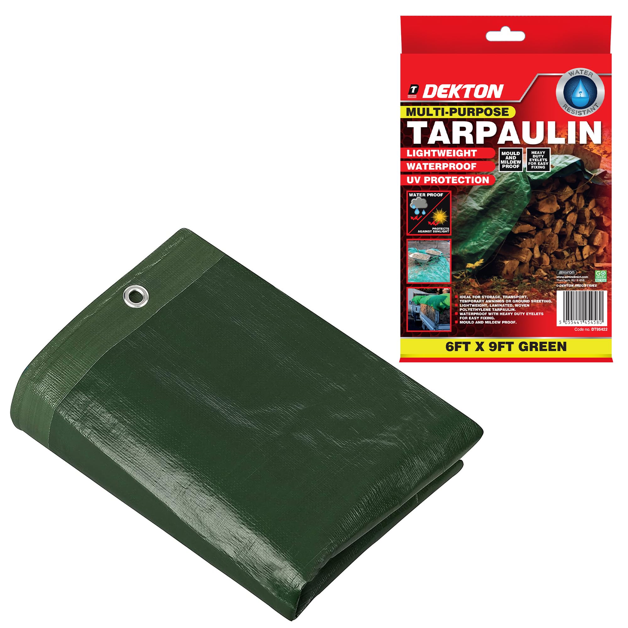 Dekton Tarpaulin 6ft x 9ft | 65 GSM Normal Green | Durable, Weather-Resistant Cover for Outdoor Use | Ideal for Camping, Gardening and Construction Projects | Lightweight and Easy to Handle