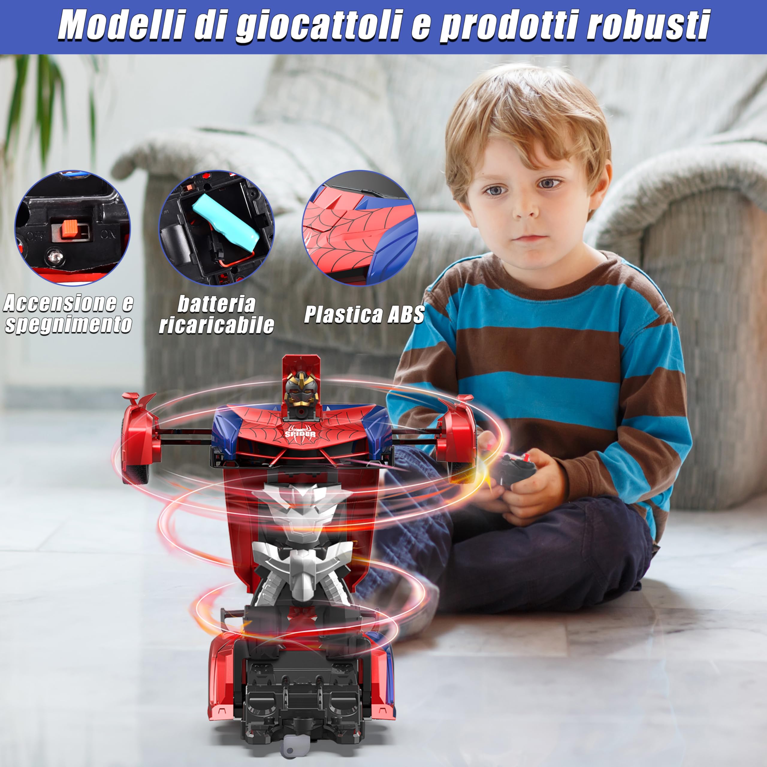 Herefun Macchina Telecomandata Robot, Macchina Giocattolo Telecomandata per Bambini 8+ Anni, Macchina Telecomandata Trasformabile in Robot, 2 in 1 Auto Telecomandata RC per Ragazzi e Ragazze Regalo