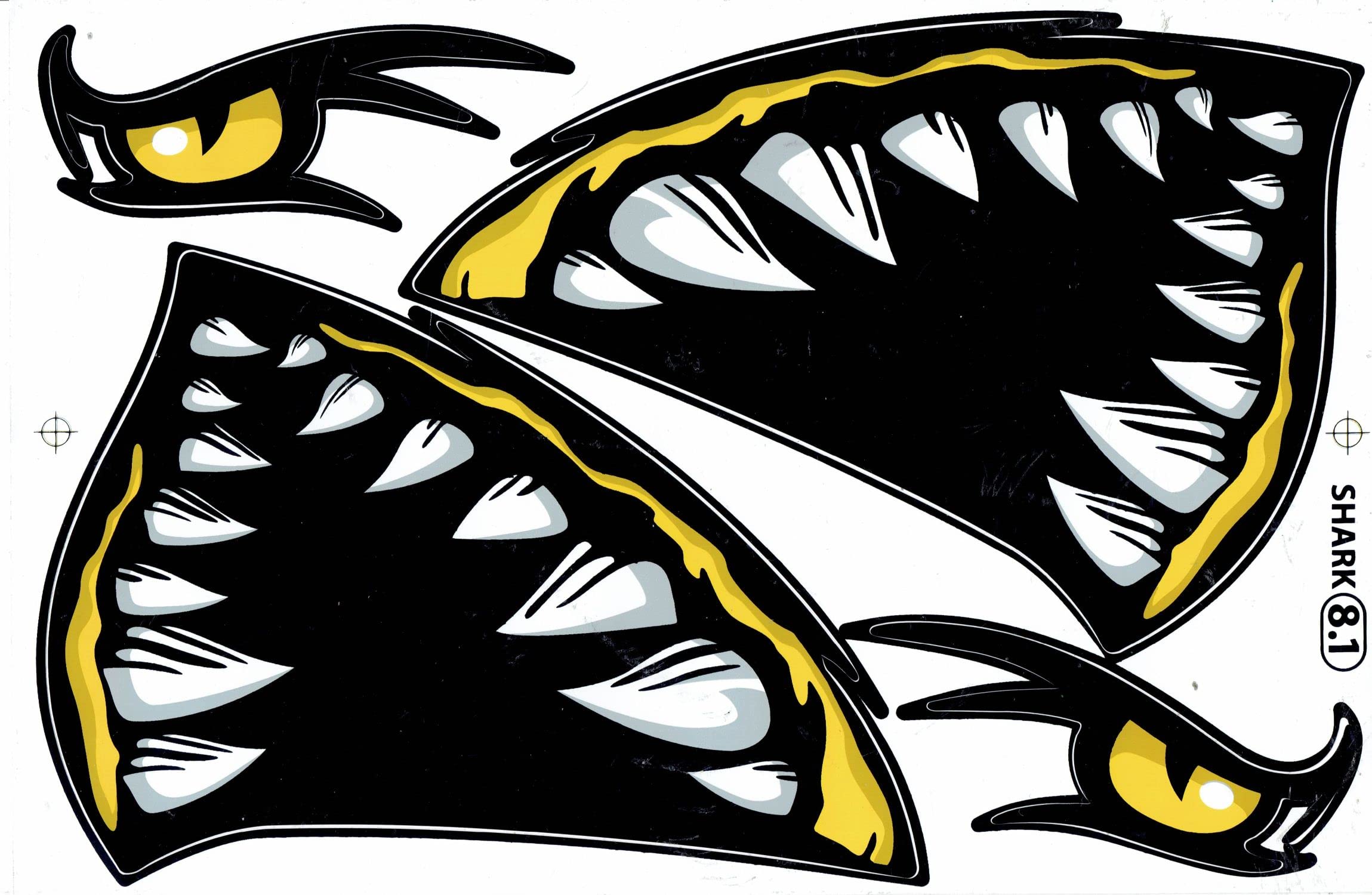 2 Adesivi Squalo Denti Per Auto E Moto - 8x8 Cm - Vinile Laminato UV - Decalcomanie Divertenti