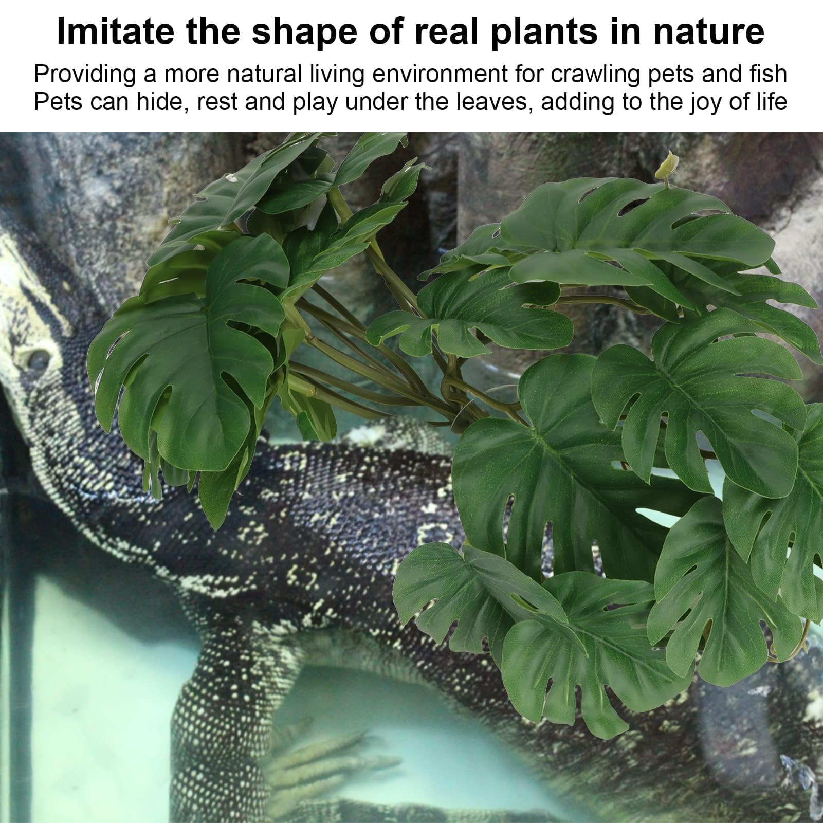 HERCHR 25 x 25 cm/9,8 x 9,8 po Plantes Artificielles pour Reptiles, Feuille de Palmier Artificielle Plastique Décorative avec Ventouse pour Aquarium de Tortues de Reptiles Décor de Terrarium