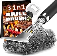 PePeng 18" Grill Brush & Scraper with Bottle Opener - Safe Stainless Steel BBQ Cleaner for Gas/Charcoal Grates