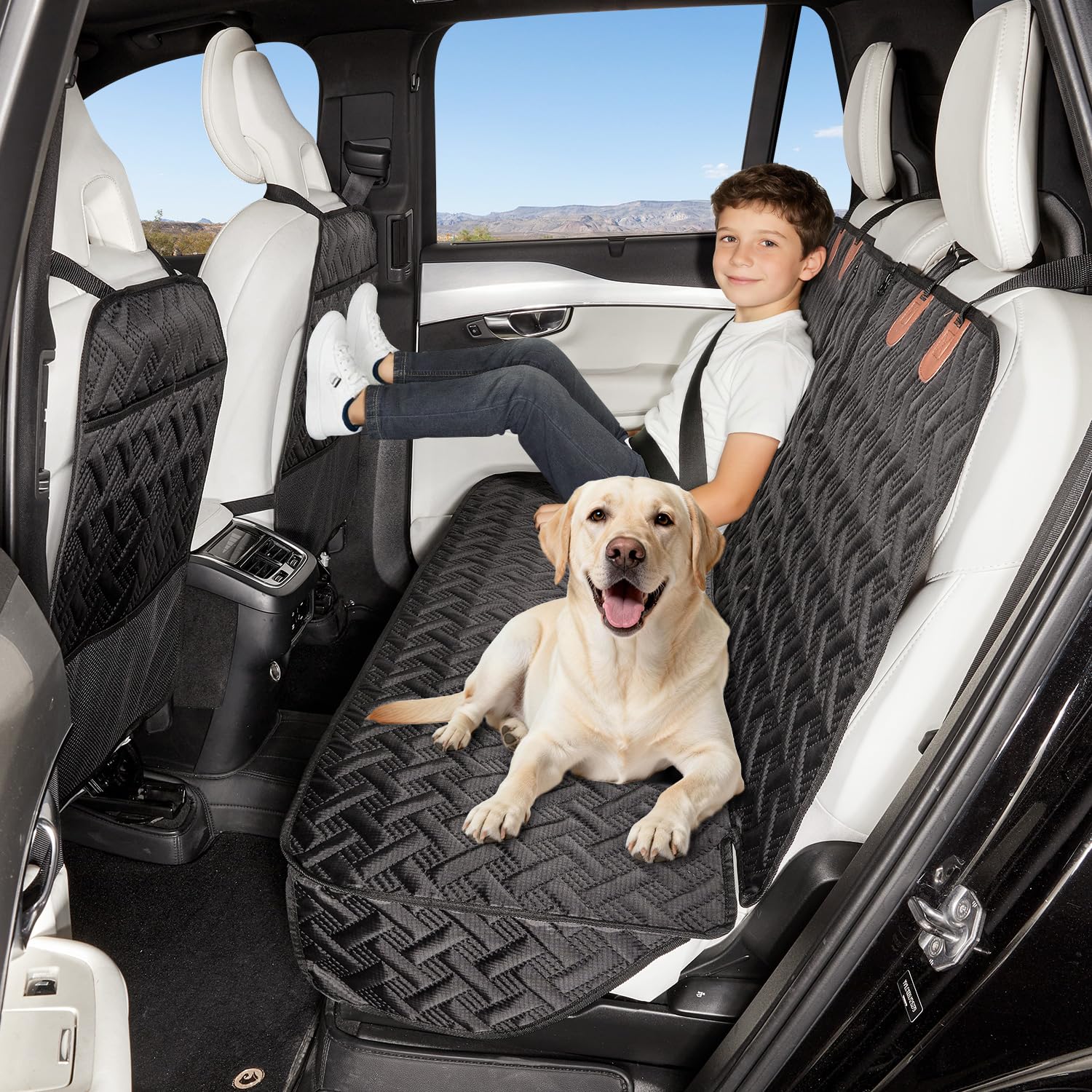 YJGF Dog Car Seat Cover for Back Seat,Back Seat Pet Cover for Dogs,Waterproof Scratchproof Rear Bench Seat Cover Protector (Black, L)