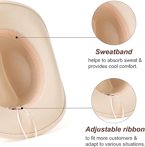 Miniatura 3 de Lisianthus Sombrero de vaquera para hombres y mujeres, estilo occidental, sombrero de fieltro para exteriores con hebilla de cinturón