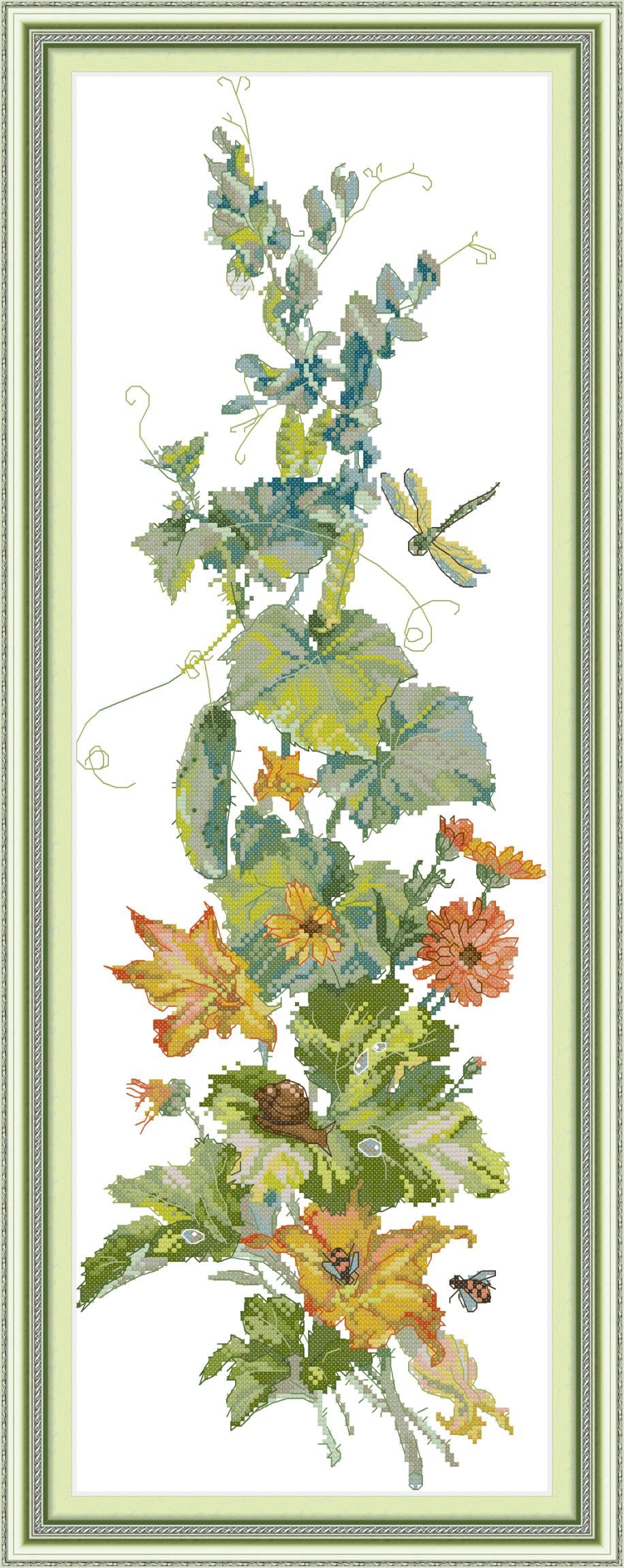 Rosyfoxes Cross Stitch Kits Stamped Full Range of Embroidery Starter Kits for Beginners DIY Needlepoint Kit- Printed kit Summer (Printed) 11CT 13×32.3 inches