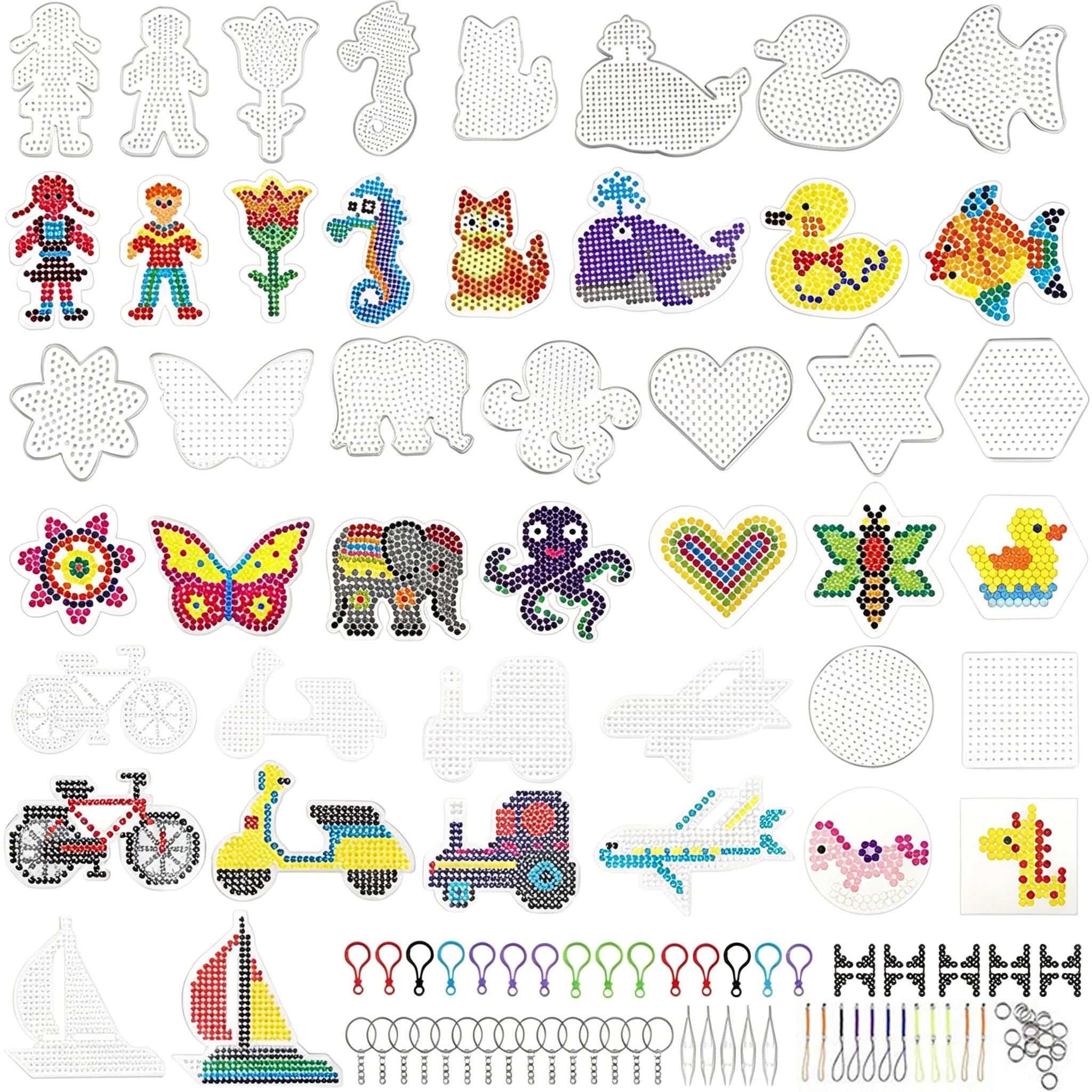 22 Pcs Fuse Bead Boards Set, 5 mm Clear Animal Shape Beads Pegboards, Pattern Template Paper Cards, Reusable DIY Handmade Decoration Tools for Kids & Adults Craft Lovers