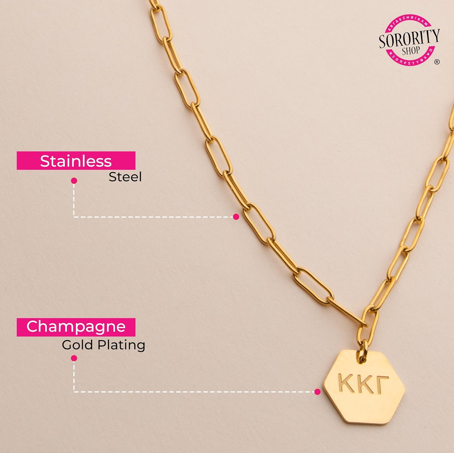 Sorority Shop Chi Omega Paperclip Necklace — CO 18K Gold Plated Sorority Gifts Necklace, Long-Lasting Chi Omega Gifts for Women - Image 7