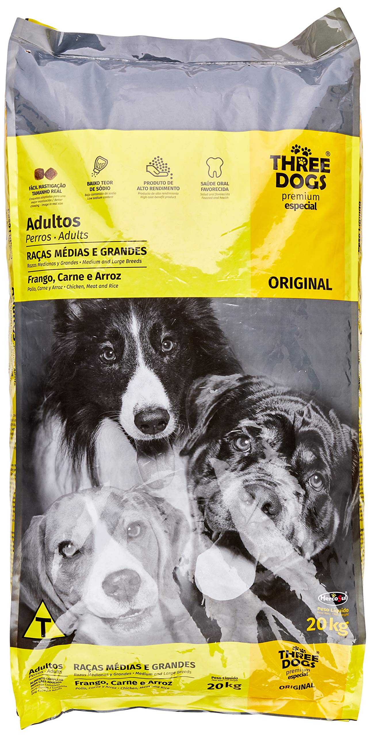 A Ração Three Dogs Original Frango, Carne e Arroz para Cães