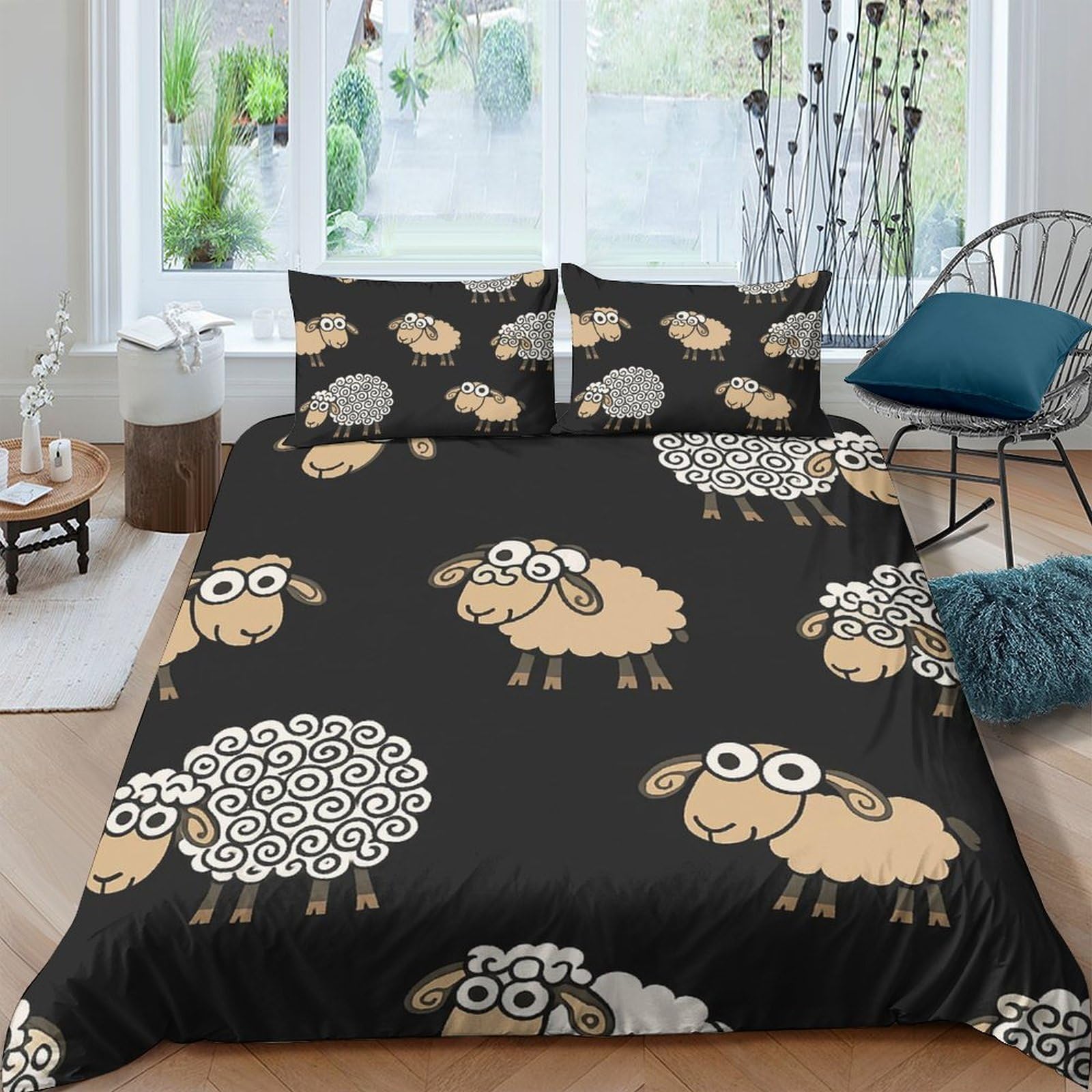 Ctjqhvkz Style-10 3D Printed Cartoon Sheep Fitted Sheet Microfiber Black Bed Cover For Bedroom Guest Room Dorm Mattress Protection Single（135X200cm）