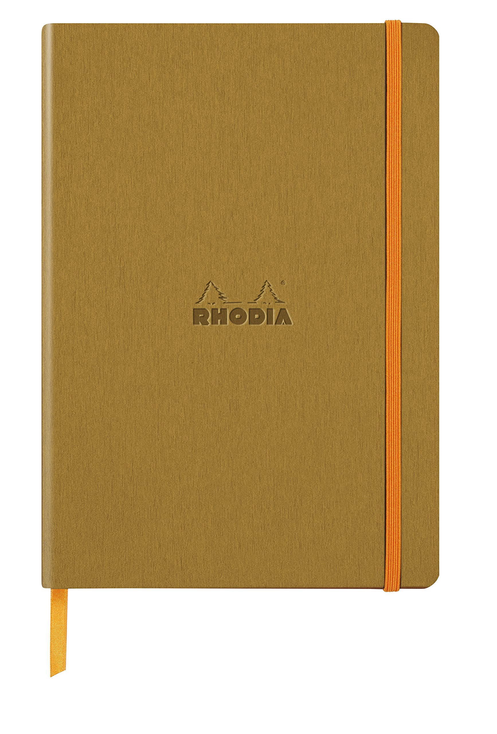 RHODIA 117382C - Gold Soft Notebook - A5 - Lined - 160 pages - Ivory Clairefontaine Paper 90 g/m - Bookmark, Elastic Closure - Faux Leather Cover - Rhodiarama Collection