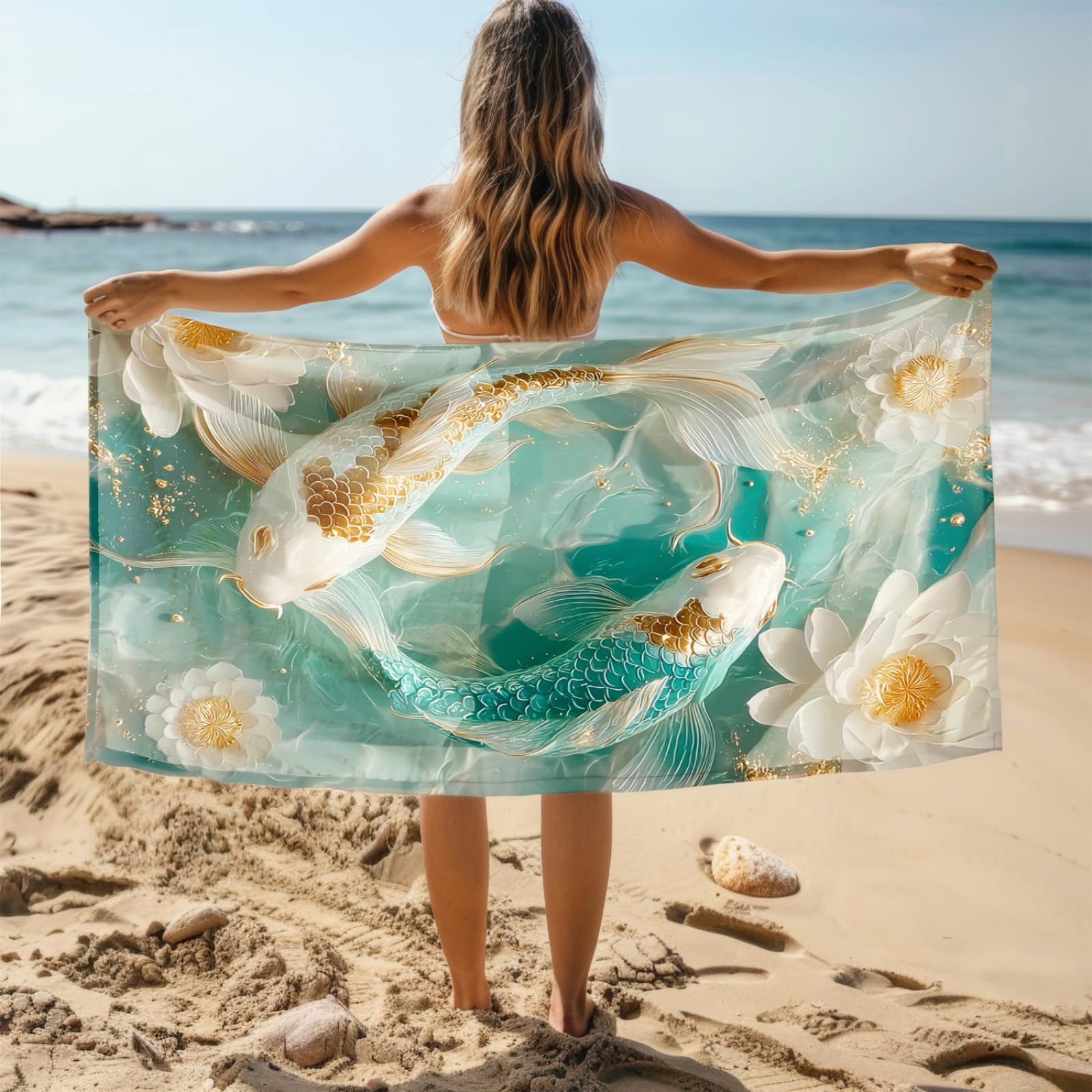 Générique Serviette Microfibre Plage Poisson Doré Vert Blanc