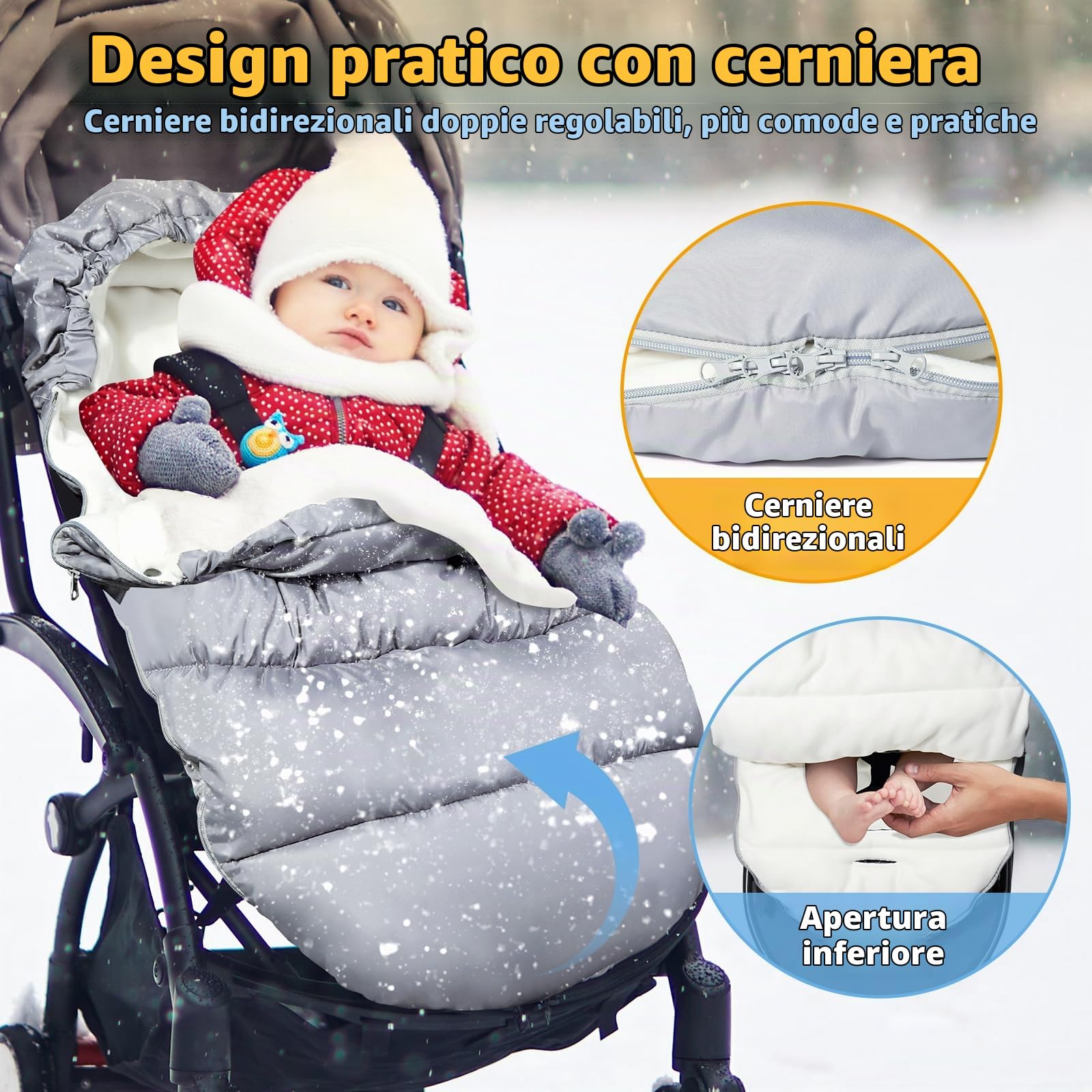 Orzbow Sacco Termico Passeggino Universale Invernale, Grigio Chiaro | Coprigambe Passeggino Universale con Cerniera, Caldo Pile, Impermeabile & Staccabile, Accesso Facile, Lavabile in Lavatrice