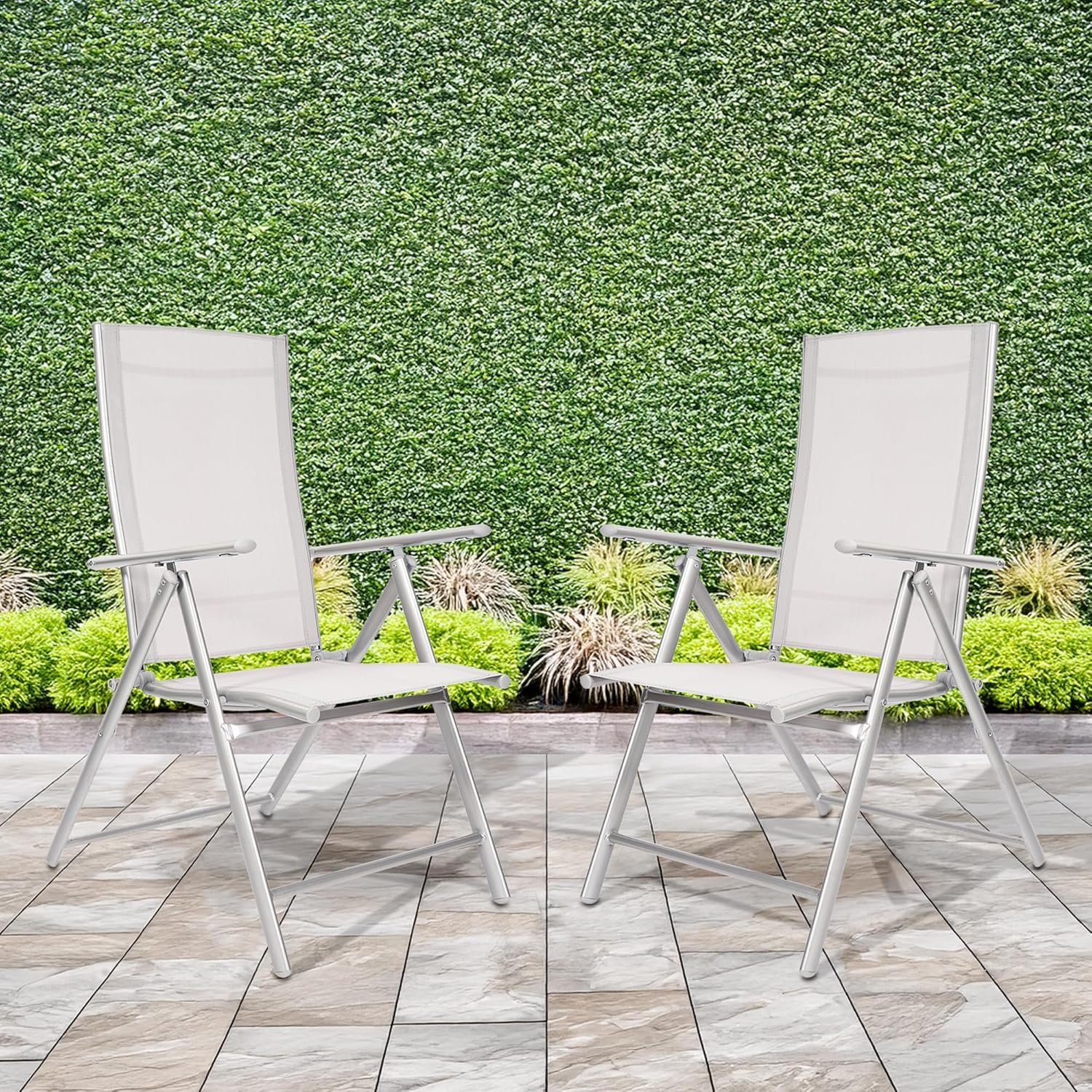 Coppia da 2 Sedie Sdraio Pieghevoli da Giardino con Schienale Reclinabile in Acciaio Inox Tessuto Traspirante Resistenti all'Acqua Colore Grigio Sedia Terrazzo Poltrona Design Moderno - Trasparente