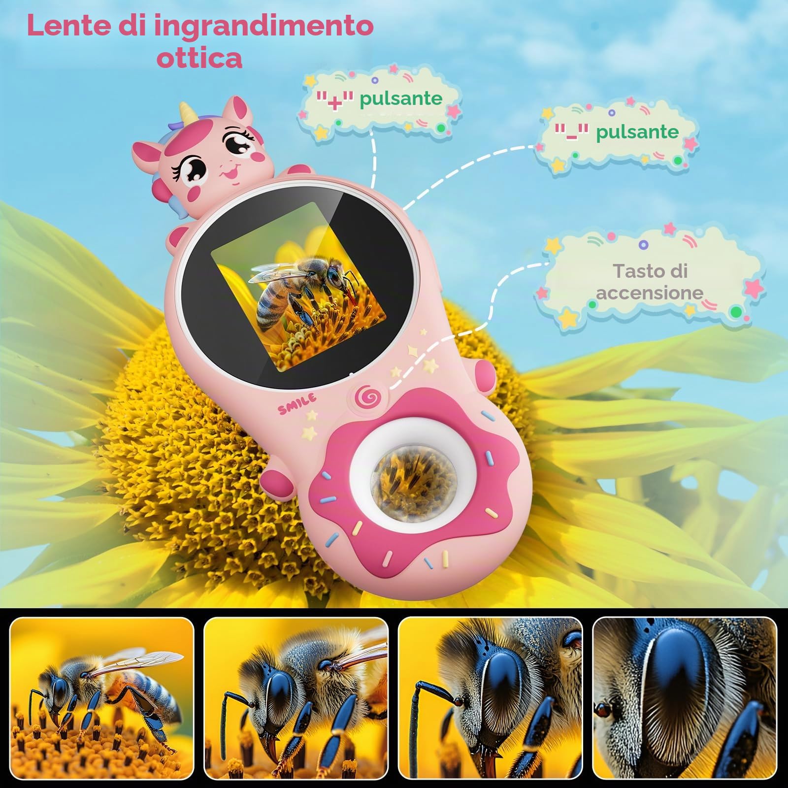 500x Microscopio per bambini digitale portatile - Mini lente di ingrandimento tascabile Miniscopio ottico scientifico educativo per ragazze, ragazzi, laboratorio di studio 5-7 8-12 adolescenti Regalo