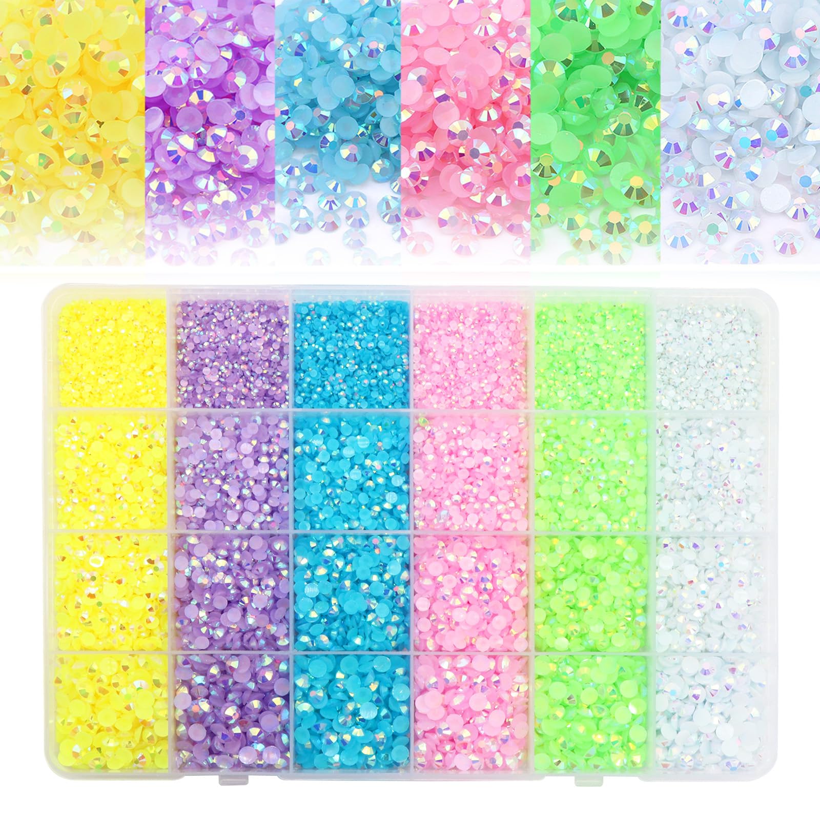 22800Pcs Rainbow Rhinestones for Crafts Nails Design Multi Sizes Flatback Rhinestones Resin AB Jelly Rhinestones 6 Colors Nail Gems for Nail Art DIY Clothes Shoes Jewelry
