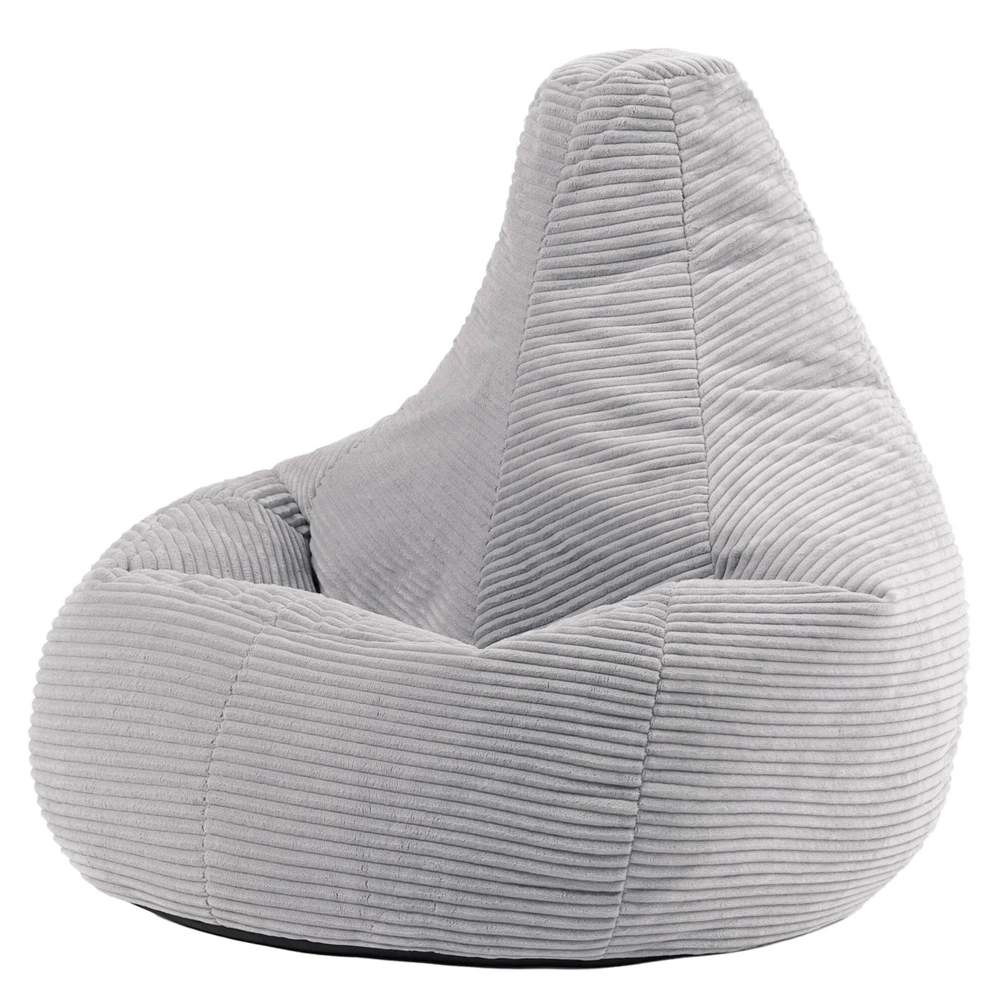 icon Dalton Cord Bean Bag Chair, Grey, Large Adult Bean Bag with Filling Included, Comfy Chair, Living Room Furniture, Bedroom Furniture