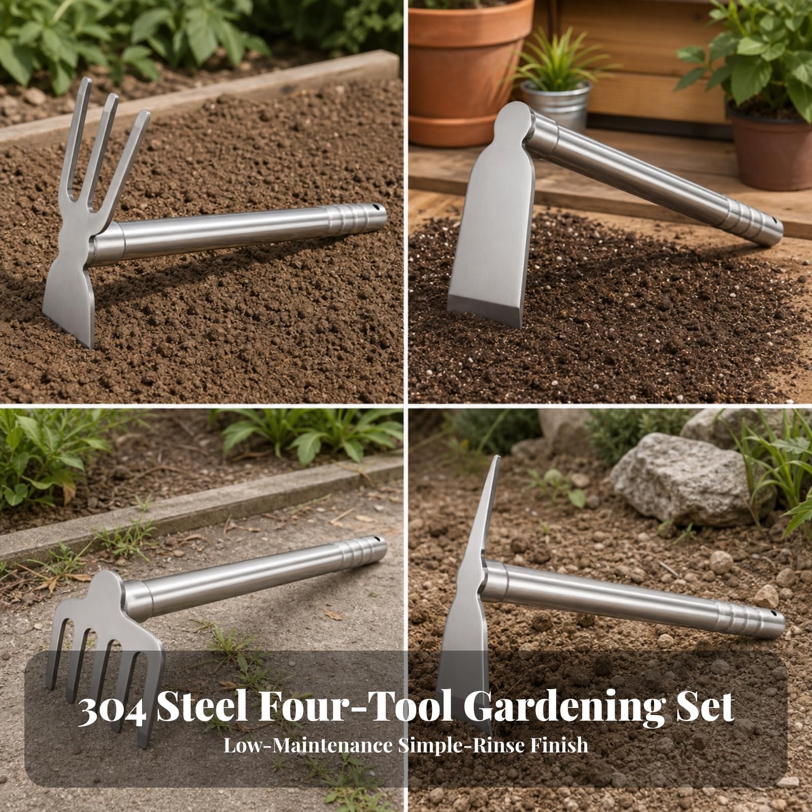 Attrezzo da Giardino in Acciaio Inox 304 Compatto Attrezzo Manuale di Lavoro in Metallo Leggero, Stile B