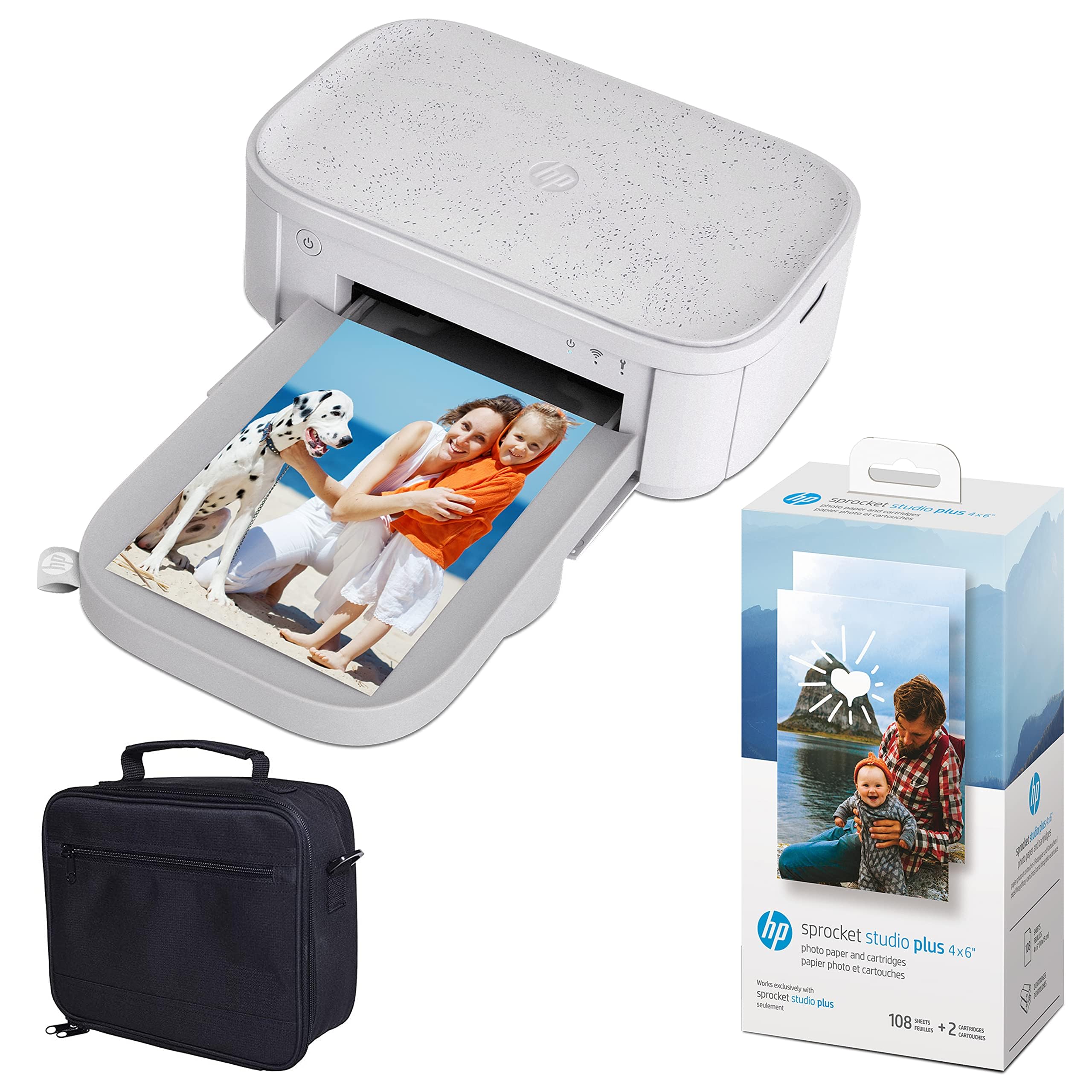 HPSprocket Studio Plus 4x6” Instant Color Photo Printer – Bundle: Case and Photo Paper, White