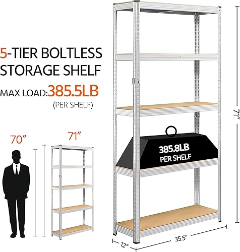 Miniatura 3 de Topeakmart Estantes de 5 niveles estantes de almacenamiento de metal estantes de almacenamiento de garaje estantes de almacenamiento ajustables para