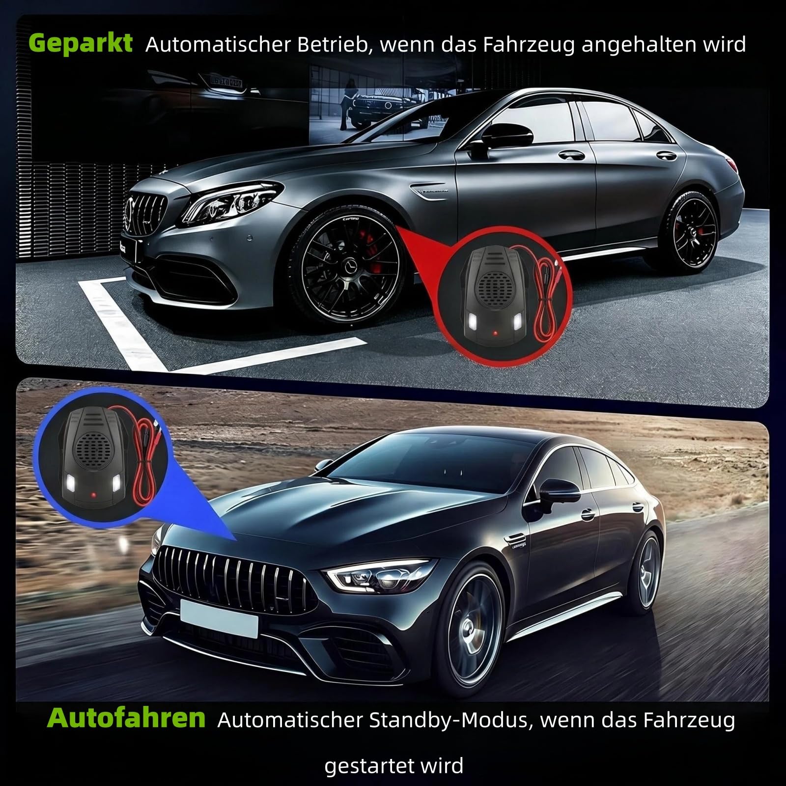 Ultraschall Marderabwehr für Auto Motorraum, Autobatteriebetriebene Marderabwehr im Ultraschall, Ultraschall 12V mit LED Blitzlicht Effektive Vertreibung gegen Mäuse: Hält Ratten und Mäuse von Autos